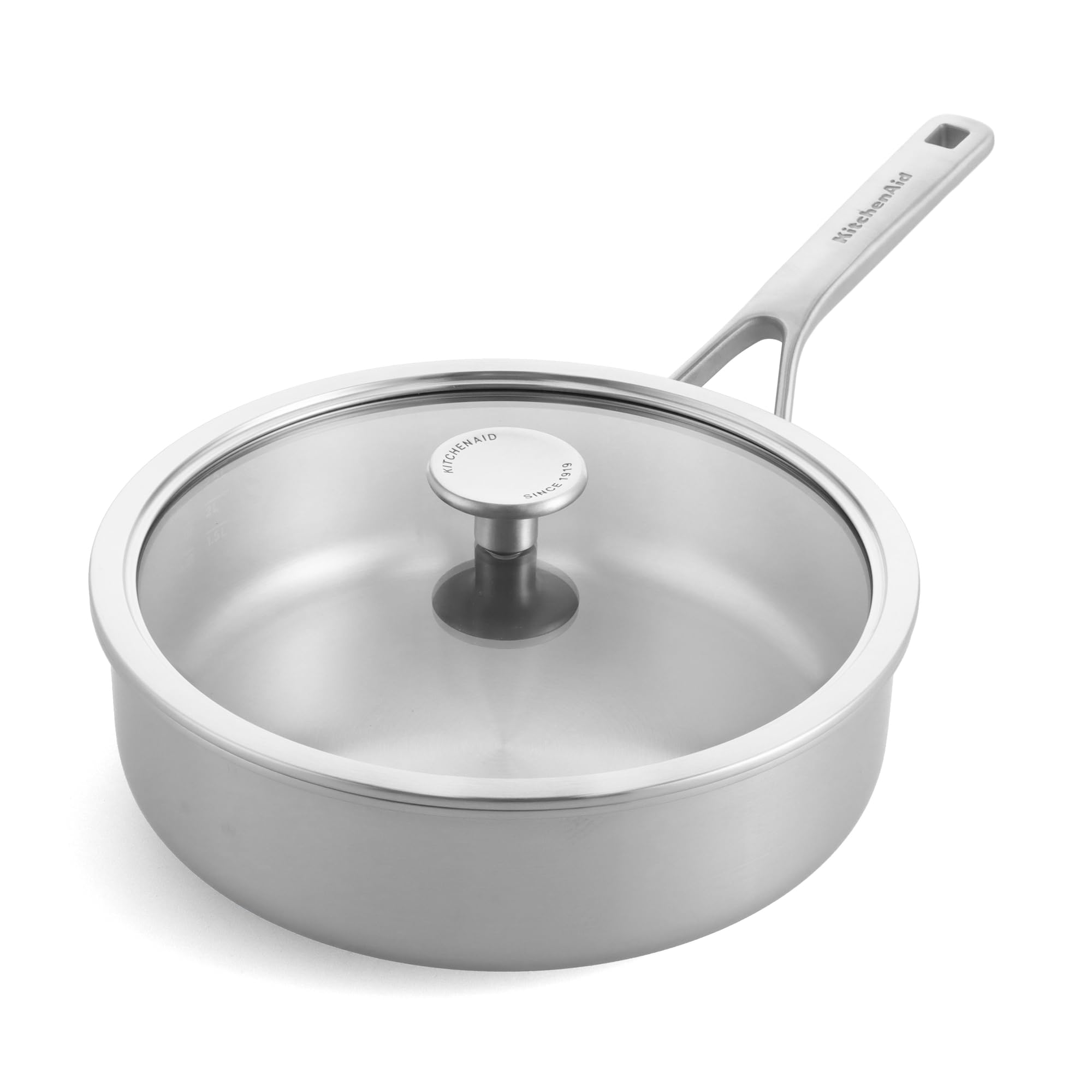 KitchenAid Multiply 3PLY Stainless Steel 24 cm/3.1 Litre Sauté Pan with Tempered Glass Lid, PFAS Free, Triply, Multiclad, Induction Suitable, Oven Safe up to 220°C, Silver