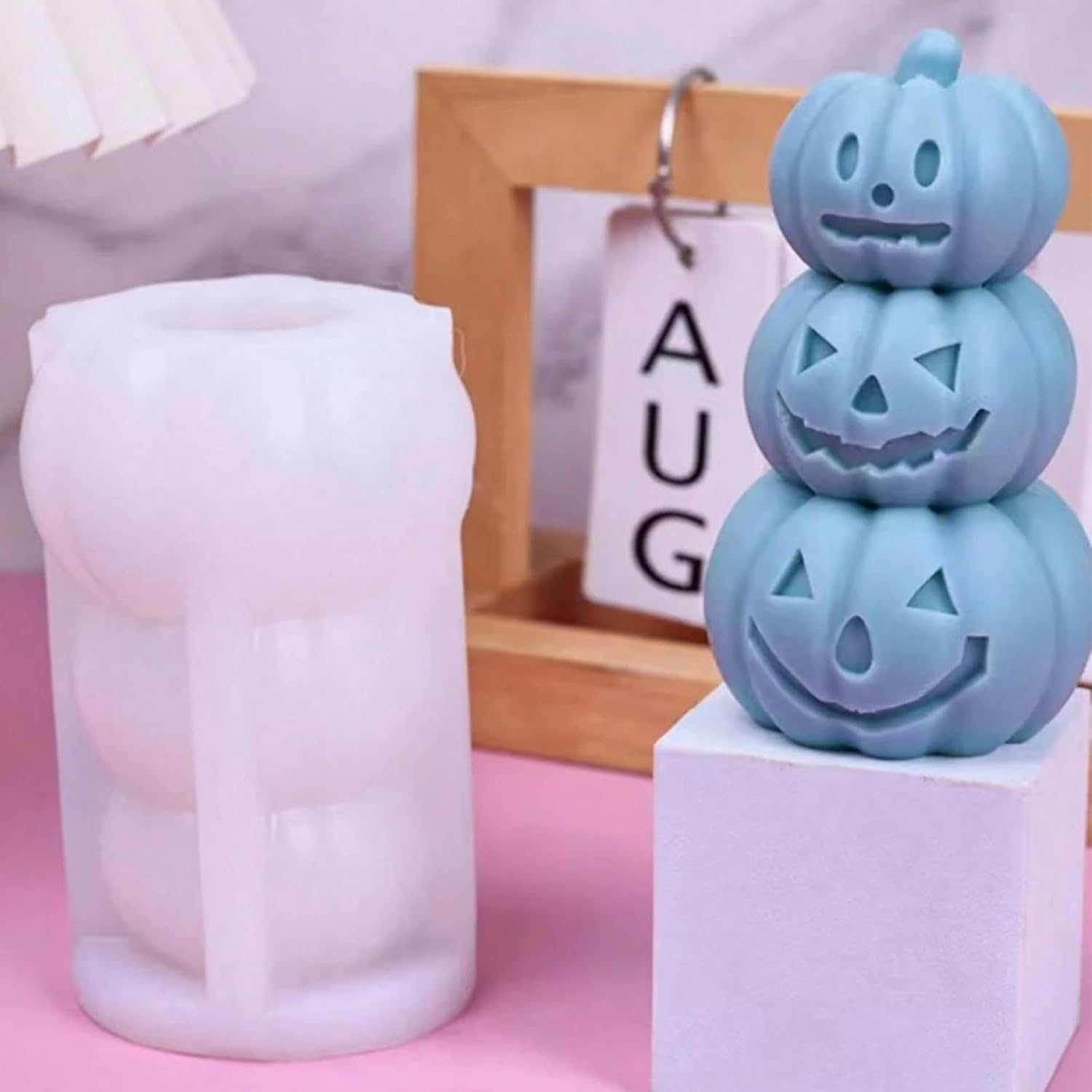 3D Pumpkin Candle Molds, Pumpkin Resin Casting Silicone Molds for DIY Soap, Plaster, Clay, Candles Wax Casting, Halloween Home Decoration 1 Pack