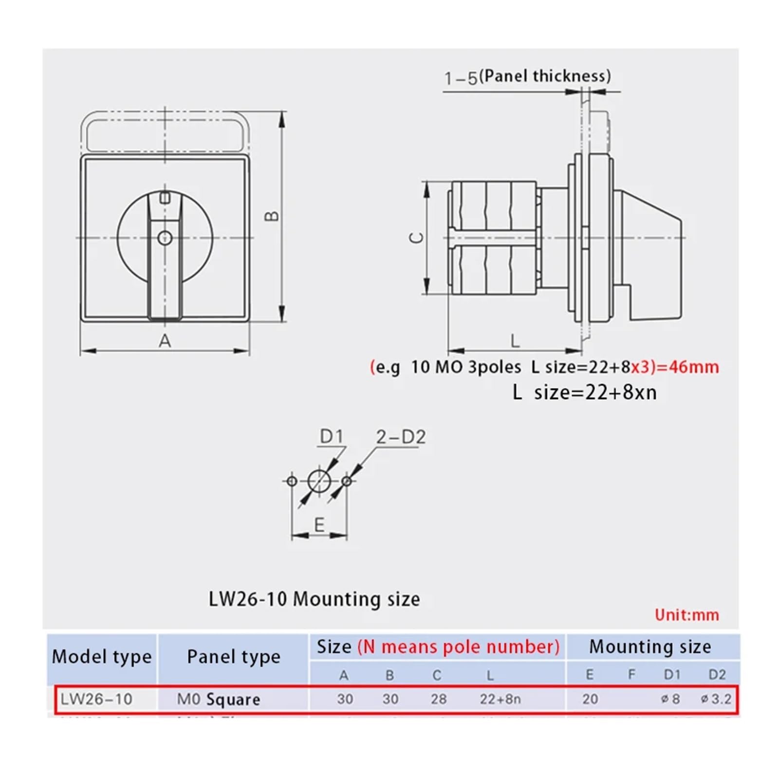 Interruptor de Leva Giratorio Transferencia Universal, 10 A, 3 Posiciones, 2 Polos, Fuente alimentación, selector Control señal uno Tres(White Panel)