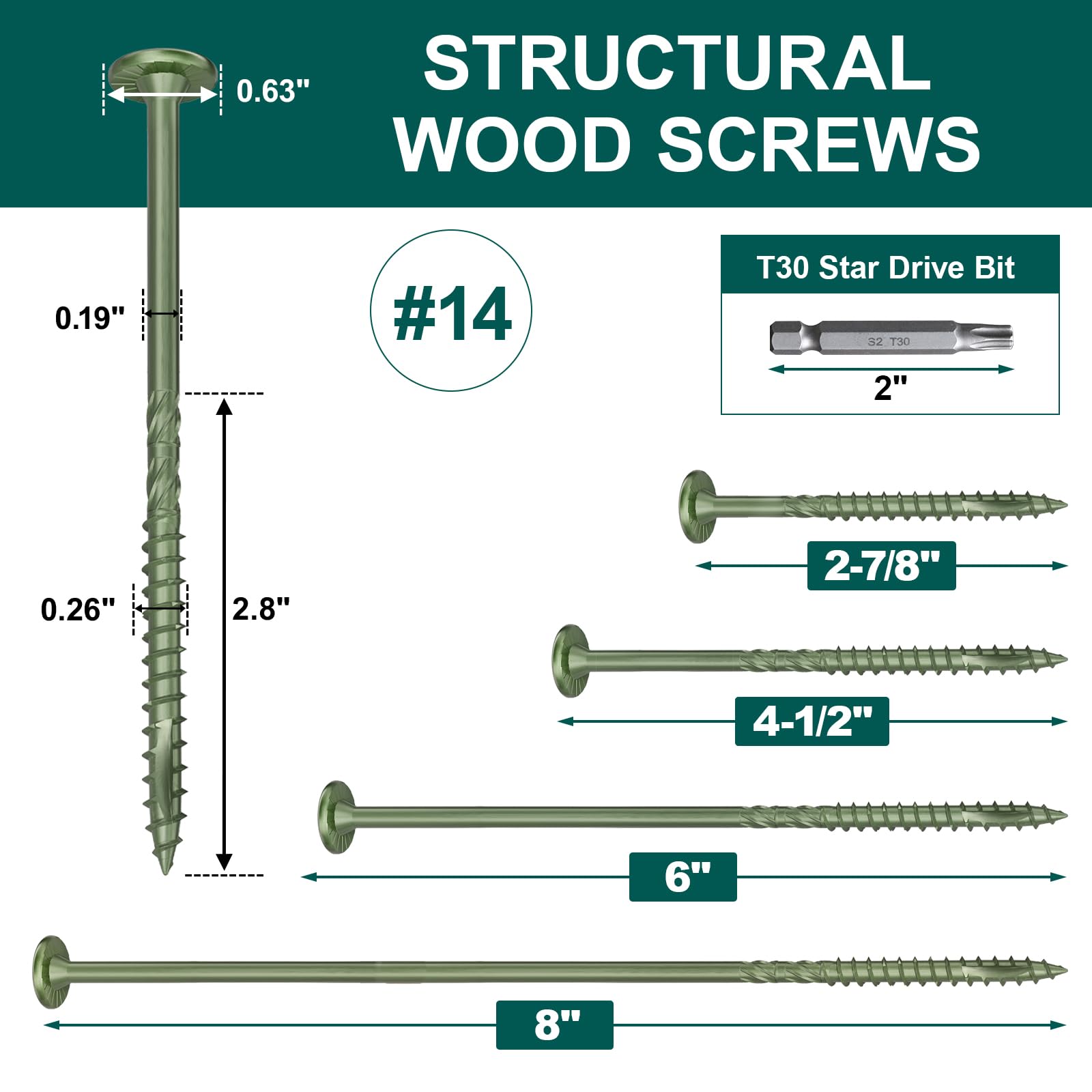 Tornillos resistentes de 6 pulgadas para exteriores, 250 tornillos de madera Star Drive, tornillos de madera resistentes a la corrosión para madera/troncos/madera de paisajismo (#14 x 6 verde)