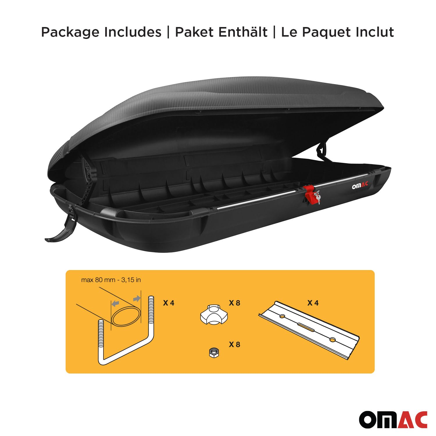 OMAC Coffre de Toit en Fibre de Carbone texturée homologué ABE (400 litres)