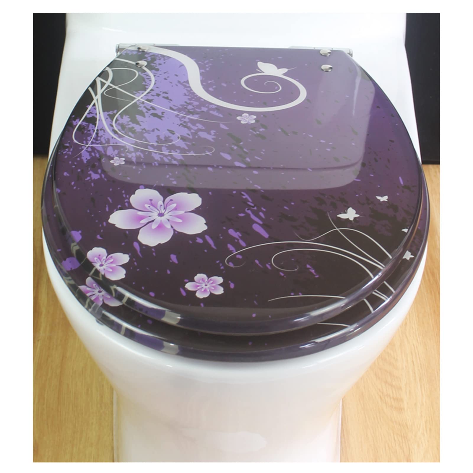Sedile della Toilette in Resina, Fiore Viola 3D Effect Heavy-Duty Duty Duty Duty Slow Down Seat, Cerniera Regolabile in Acciaio Inox, Adatto for O/V/U Toilette