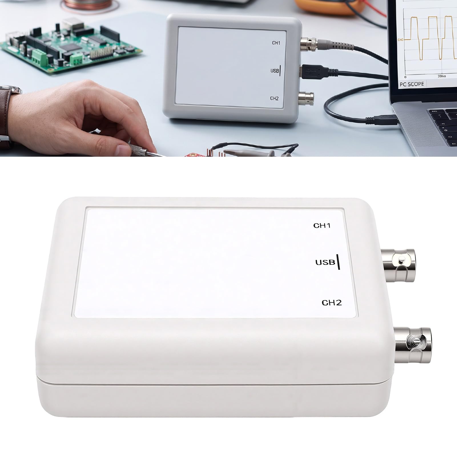 Osciloscopio USB PC, 2 Canales, Muestreo 1 MHz, Portátil