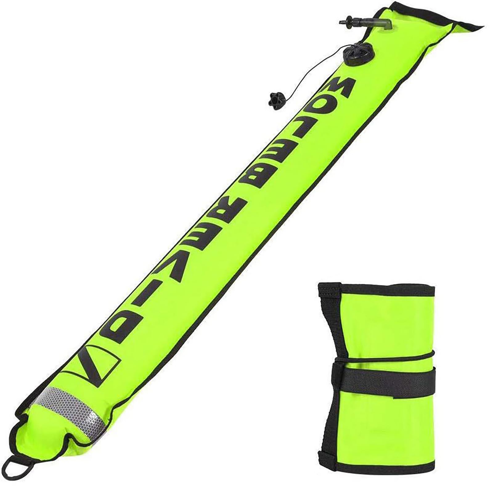 Boa di Segnalazione della Superficie per Immersioni subacquee 18cmX1,8m、15cmX1,5m con Gancio Girevole Tubo di Segnale Ugello Gonfiabile SMB Diver Accessori galleggianti