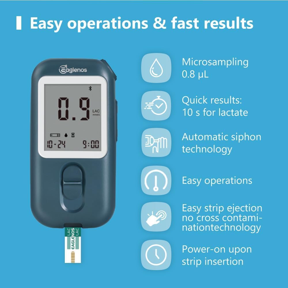Kit per Il Test del lattato, misuratore di lattato nel Sangue, 50 Strisce reattive di Ricambio e 1 Metro, intervallo di misurazione 0,5-28 mmol/L, per Il monitoraggio delle Prestazioni Sportive