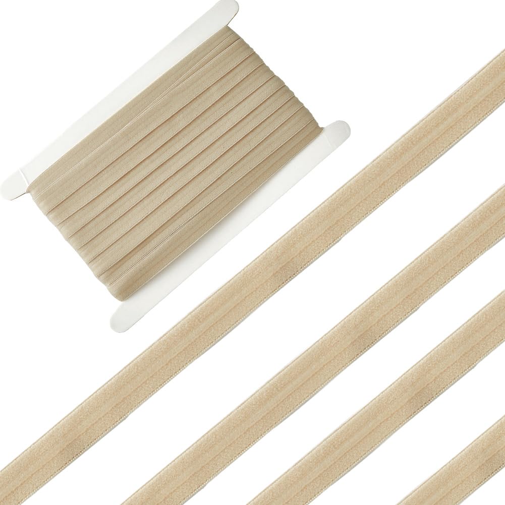 GORGECRAFT 10 Yards x15mm Silicone Elastic Tape Non-Slip Silicone Elastic Band with 5mm Rubber Stretch Strap Webbing Belt for DIY Crafts Underwear Bra Headband Garments Accessories, Blanched Almond