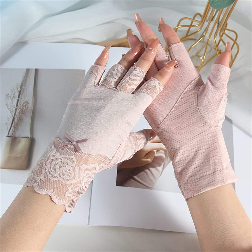 Guantes de medio dedo de encaje para mujer de seda de hielo transpirable pack de 1
