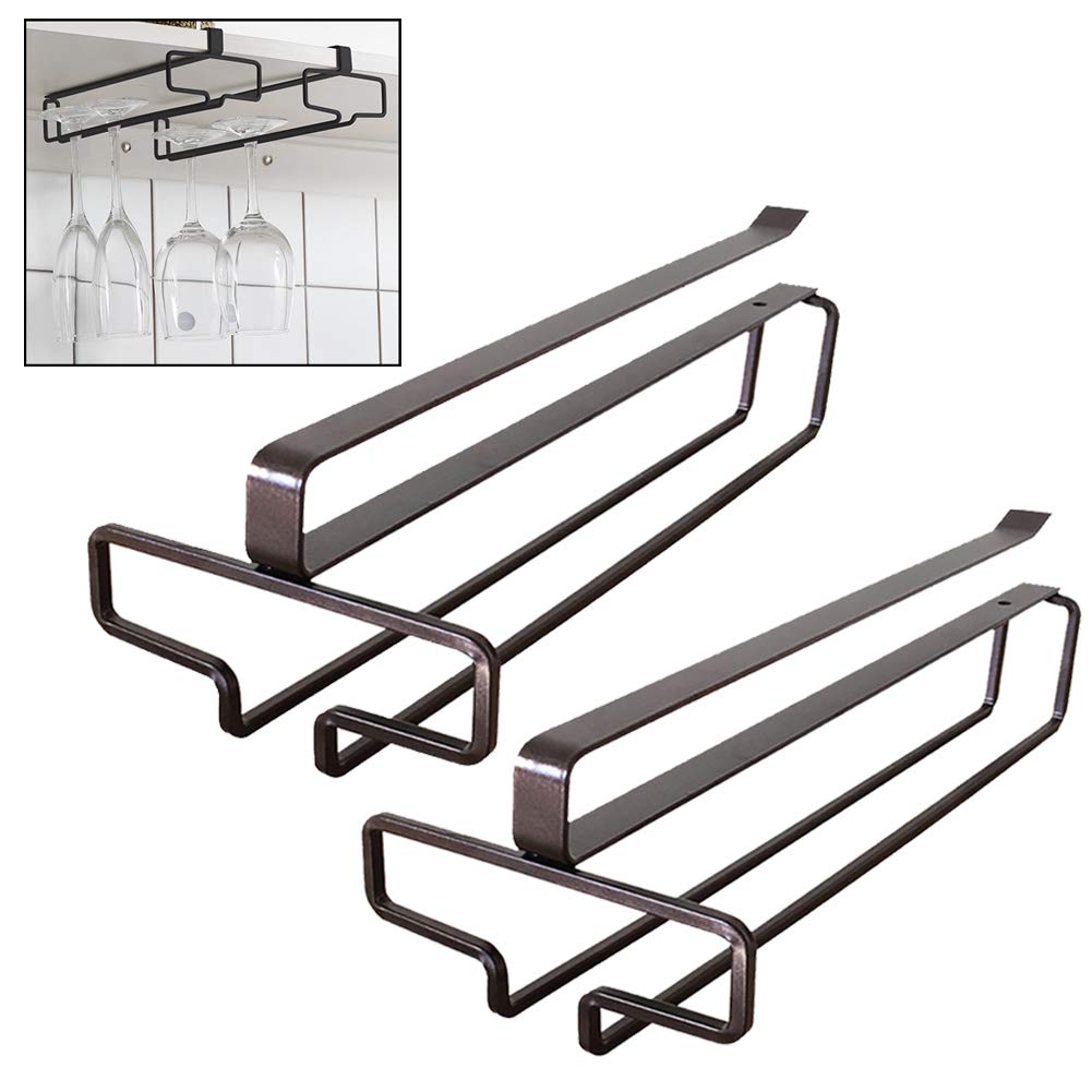 YunNasi Soportes para Copas de Vino de Metal Organizador Mantener los Vasos Secos Debajo del Gabinete para Bar Restaurante Cocina (2 Set, Marrón)