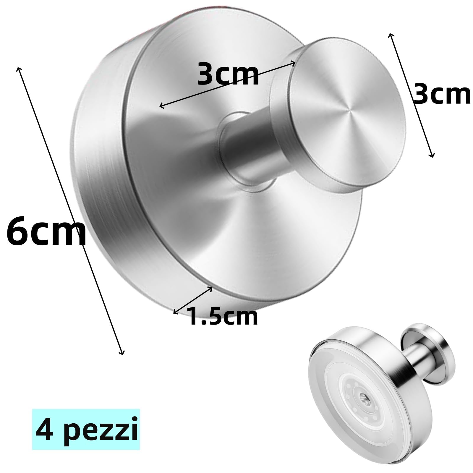 4 ganci a ventosa, ganci ventosa, rimovibili senza fori, ganci per asciugamani, in acciaio inox, per cucina, bagno, finestra liscia, vetro (argento)