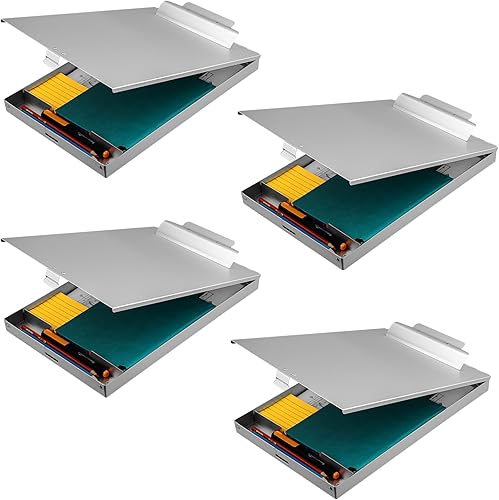 ZCZN Portapapeles de aluminio con almacenamiento, paquete de 4 cajas de portapapeles de metal reciclado, soporte para formulario, adecuado para la