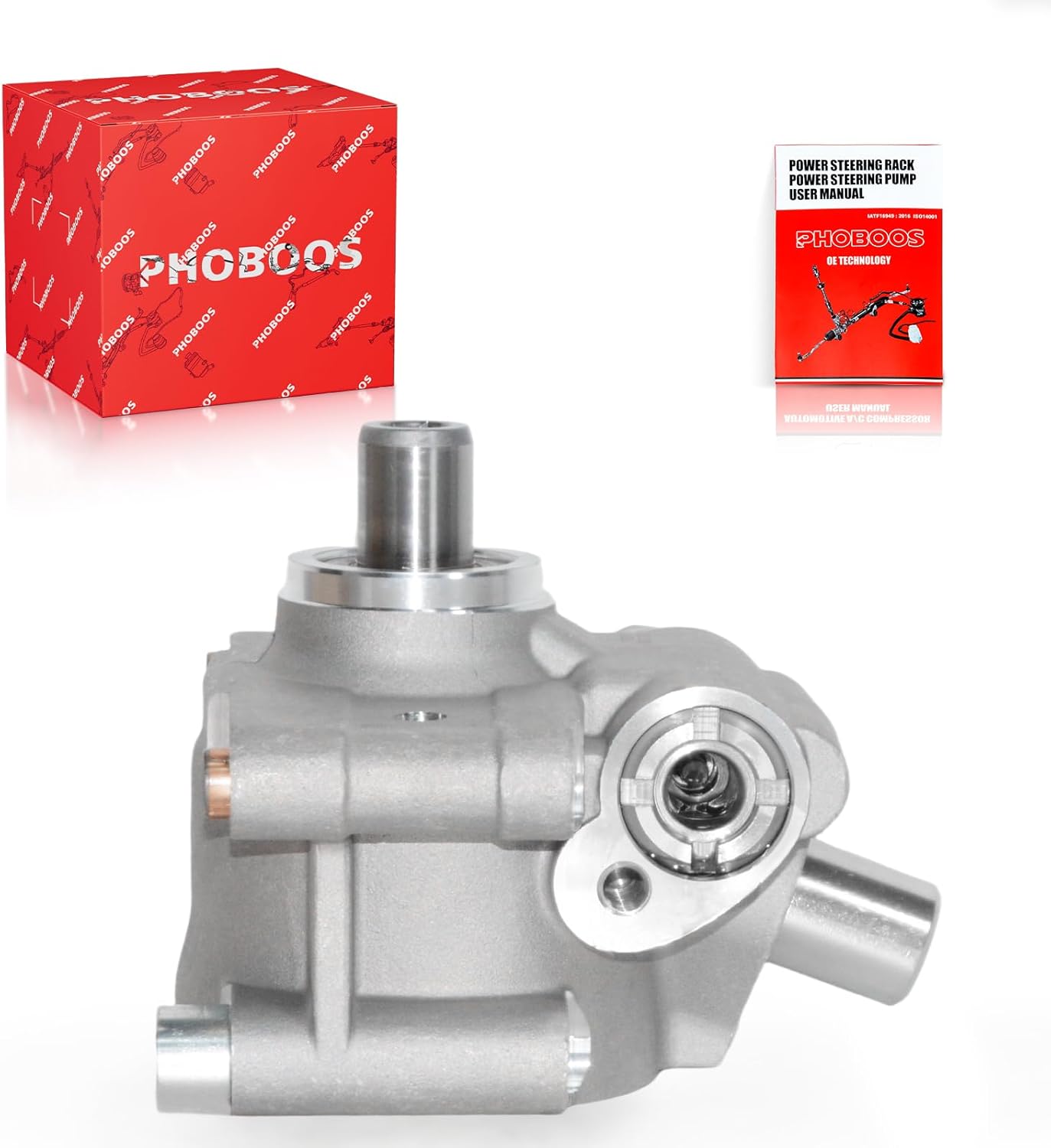 PHOBOOS Power Steering Pump Compatible with Ford F-250/F-350 Super Duty 2011-2016, V8 6.2L, with Outlet, Smooth Steering, Low Noise, High Durability, Ref. 20-5202