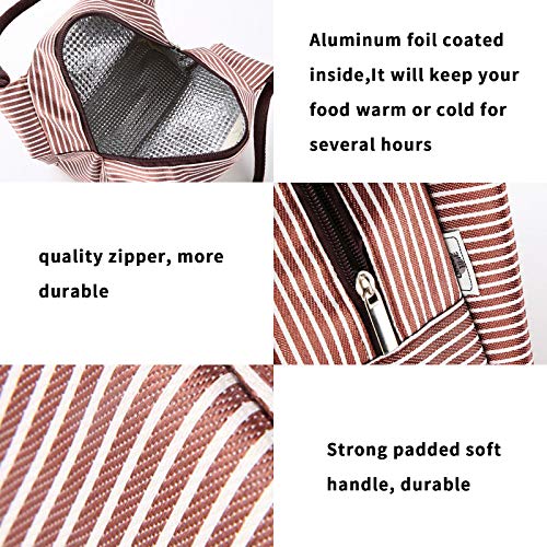 Lunch Bags,Waterproof Foldable Lunch Bag For Women,Use For Fruit,Snacks,Milk,Tissue Paper,Keys,Cards，Coffee Stripes #TOP2