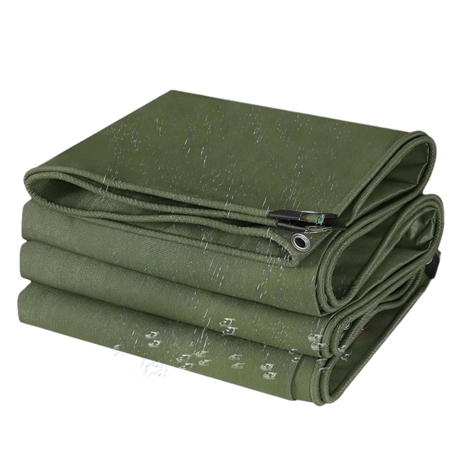 Ffsaacol Green Canvas Tarps Waterproof Heavy Duty Tarpaulin Cover, Tarp Cover With Aluminum Grommets, Thick Material, For Roof, Outdoor, Patio, Easy To Install 20X20ft/6.1X6.1m