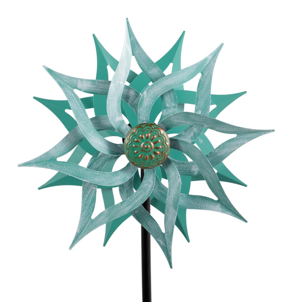 VivetaMetal Wind Spinners,53.5" Kinetic Wind Sculptures,Green Garden Pinwheels Double Layer Windmill for Outdoor Patio Lawn Yard