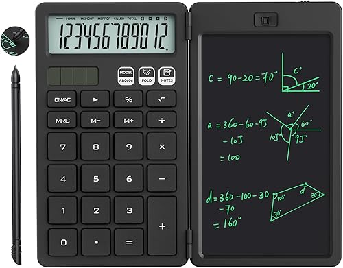Miniatura 1 de NEWYES Calculadora, con tableta de escritura y bolígrafo, funciona con energía solar y batería, adecuada para estudiantes, familias, oficinas (negro)