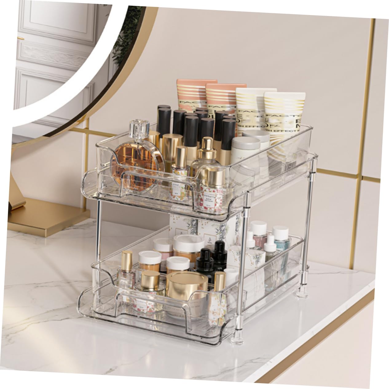 VICASKY Organizer Estraibile Due Scatola Stoccaggio per Cosmetici e Accessori per Cucina e Multifunzionale e Trasparente