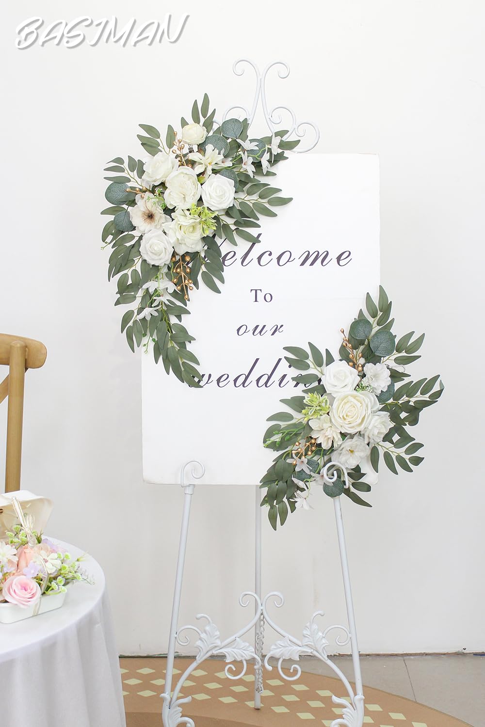Kit di fiori ad arco con tende (confezione da 2) per cerimonia nuziale, pergolato e ricevimento, decorazione per matrimoni, cartelli di benvenuto, decorazioni floreali per feste di compleanno