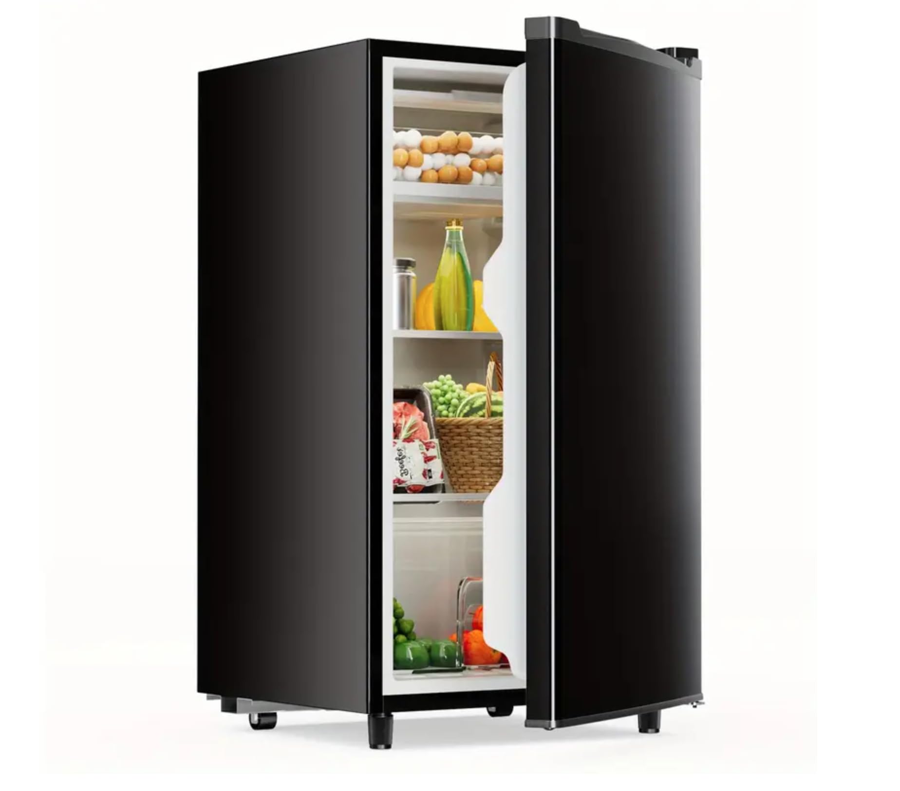 Compact Fridge 3.2 CU.FT. Mini Dorm Refrigerator Small Fridge with Freezer, 37 dB Low Noise, Adjustable Temperature, Reversible Door, for Home Office Dorm or RV (Black)