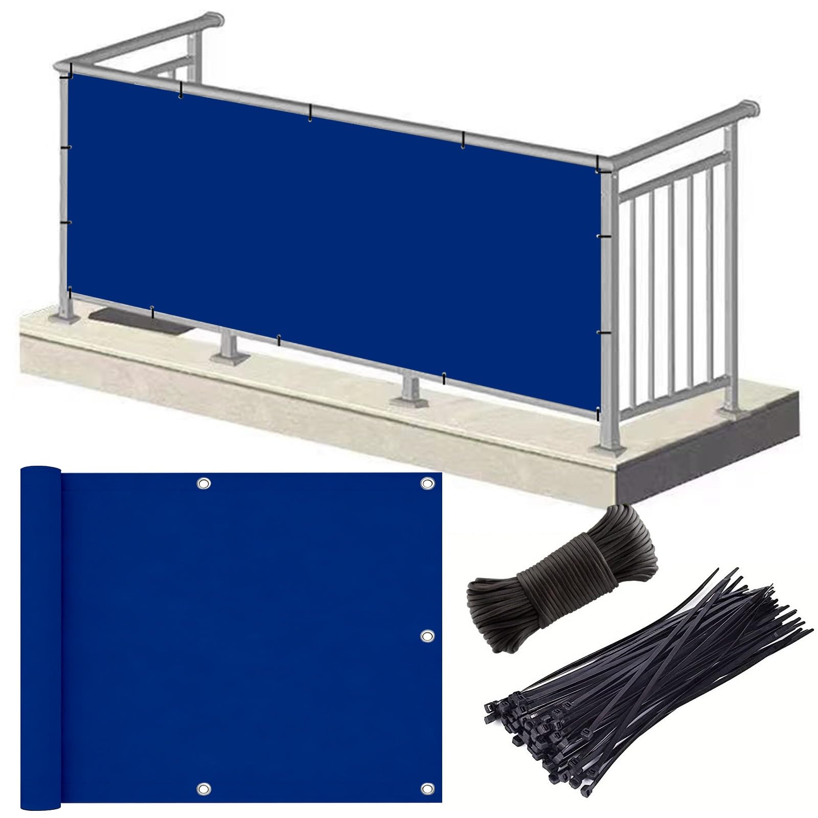 Cache vue balcon 1.1x6.5m bleu foncé imperméable et opaque pour l'extérieur