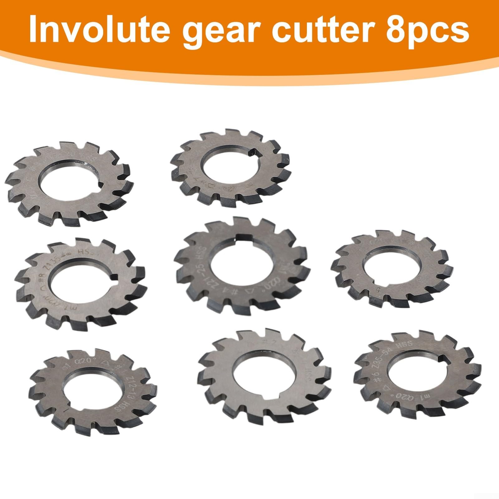 HpLive Lot de 8 fraises dentées HSS M1 Involute, diamètre 22 mm, PA20° 20 degrés, #1-8, pour CNC métallurgie et fabrication