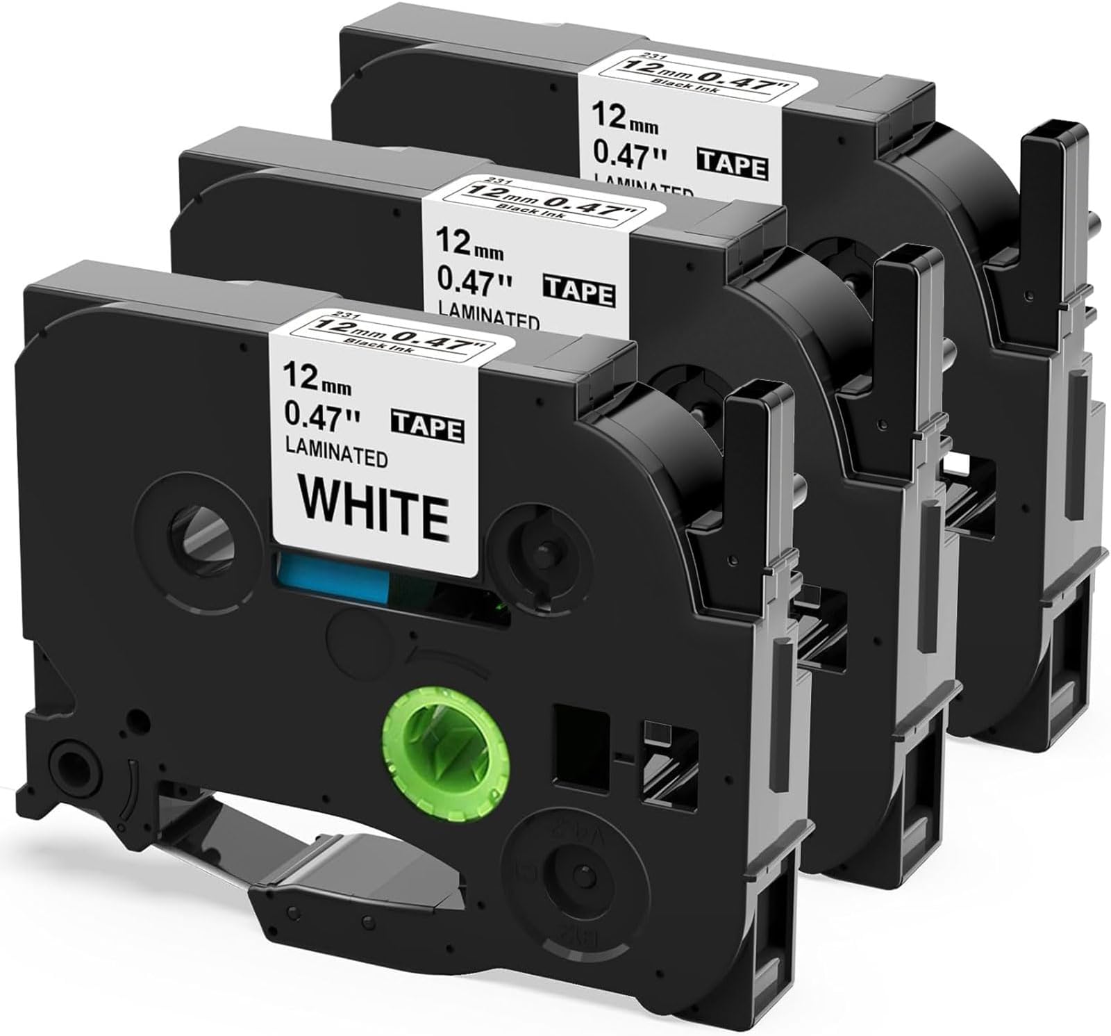 Compatible with Tze-231 Brother P-Touch Label Tape 12mm 0.47 Laminated for Brother Label Printer, Tze Tz Tape 12mm for H110 E110 H100R H100LB H108 H101C H200 D210VP P300BT 1000, 3-Pack
