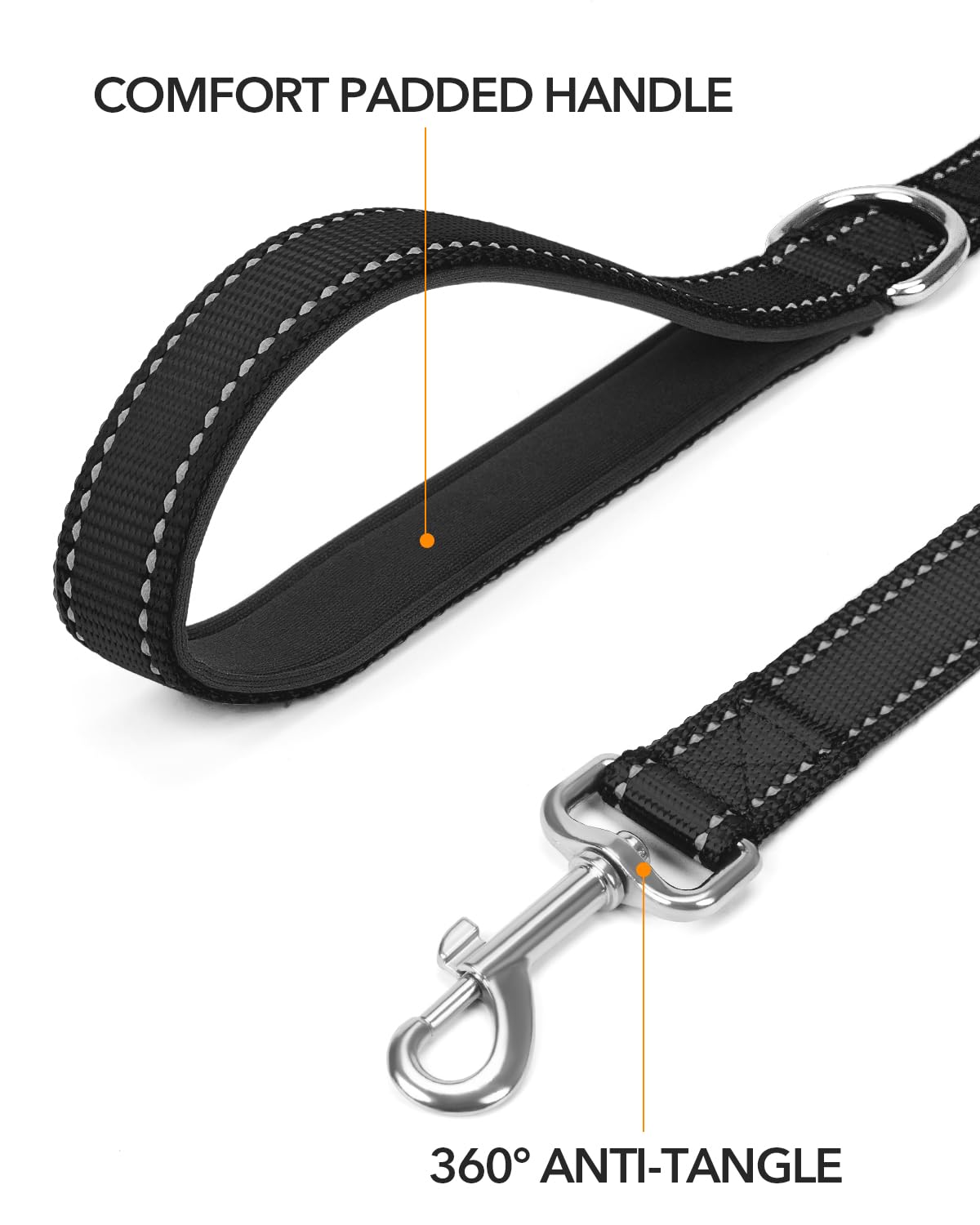 Taglory Guinzaglio per Cani Riflettente con Manico Imbottito e Gancio in Metallo, Nylon Resistente Addestramento Cane Guinzaglio, 1.2 m x 2.5 cm, Nero