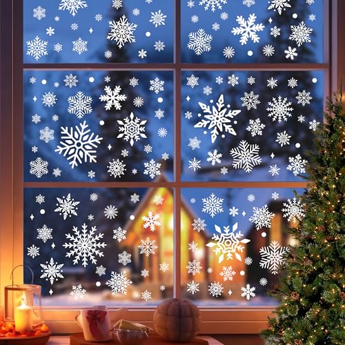 335Pcs Snowflake Christmas Window Clings - Christmas Decorations Snowflake Christmas Window Decorations Stickers for Glass Windows Indoor Wtiner Holiday Office Bedroom Decor (8 Sheets)