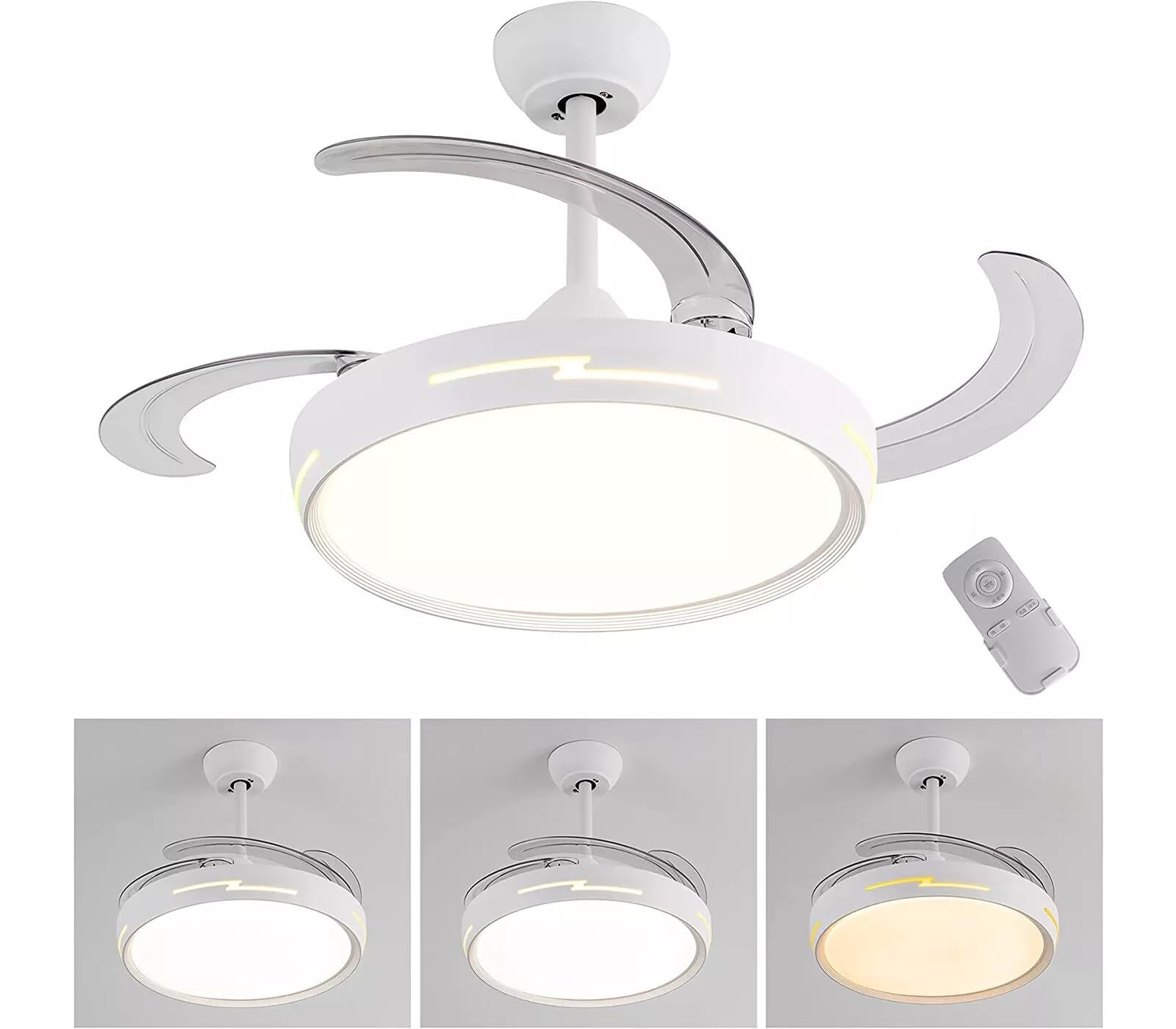 myself 21 SHOP® Ventilatore Da Soffitto Con Luce Pale Scomparsa 72W Lampadario Sospensione con Telecomando incluso Regolabile 3000K 4000K 6500K