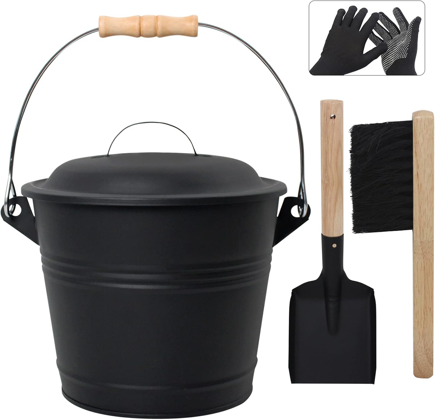 BRIAN & DANY Ash Bucket for Fireplaces, Coal Bucket with Lid, 5L Metal