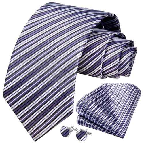 Image of HISDERN Mens Tie Set Classic Woven Ties and Pocket Square Cufflinks Set Formal Business Wedding Neckties Handkerchief