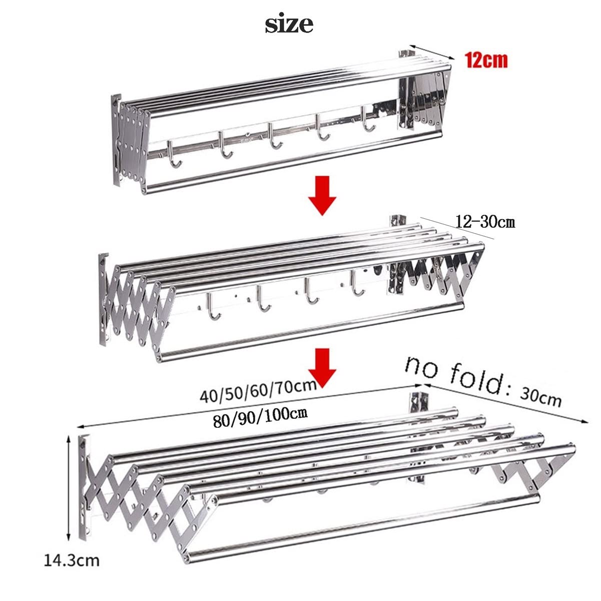 Este tendedero de Ropa de Pared Plegable y retráctil Incluye un toallero con Ganchos para el baño.