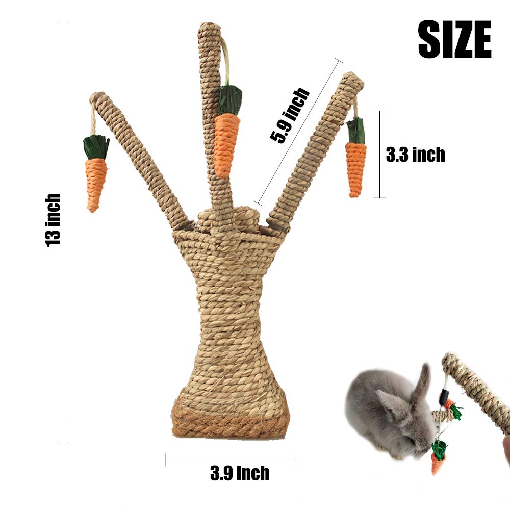 Bunny Chew Toys, Kaninchen Kratzen Klettern Spaß Baum mit Karottenform Spielzeug, Handgewebtes Seegras Kauspielzeug für Kaninchen Katzen Hamster Rennmäuse Zähne Schleifen