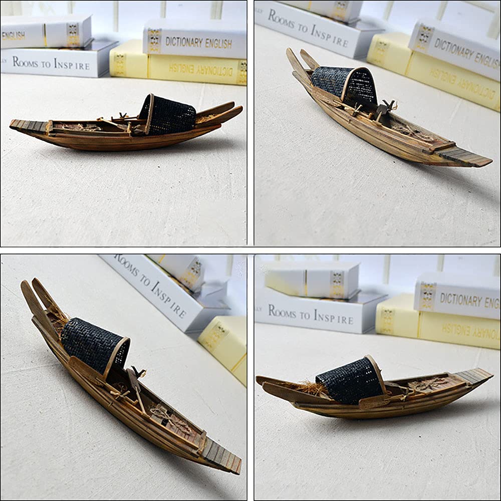 Canoë en bois fait à la main avec pagaies Réplique miniature (1 pièce) 17,8 cm