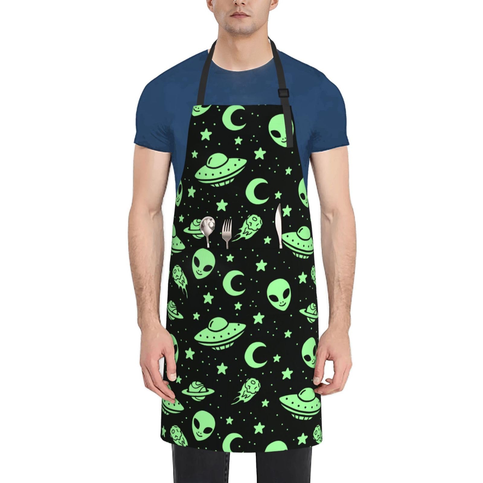 Czzyh Men's As Shown & Wo Adjustable Waterproof Apron, Moon Cartoon Alien Apron For Home Kitchen, Restaurant, Coffee House, Atelier, Flower Shop