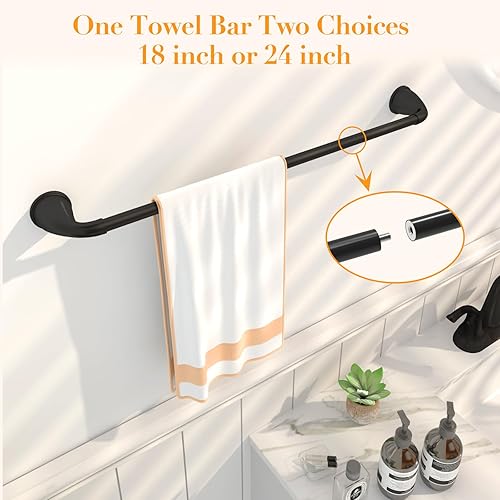 Miniatura 2 de GIMBELEN Juego de accesorios de baño de 4 piezas, juego de toallero ajustable negro mate, juego de toallero de baño incluye barra de toalla de 24