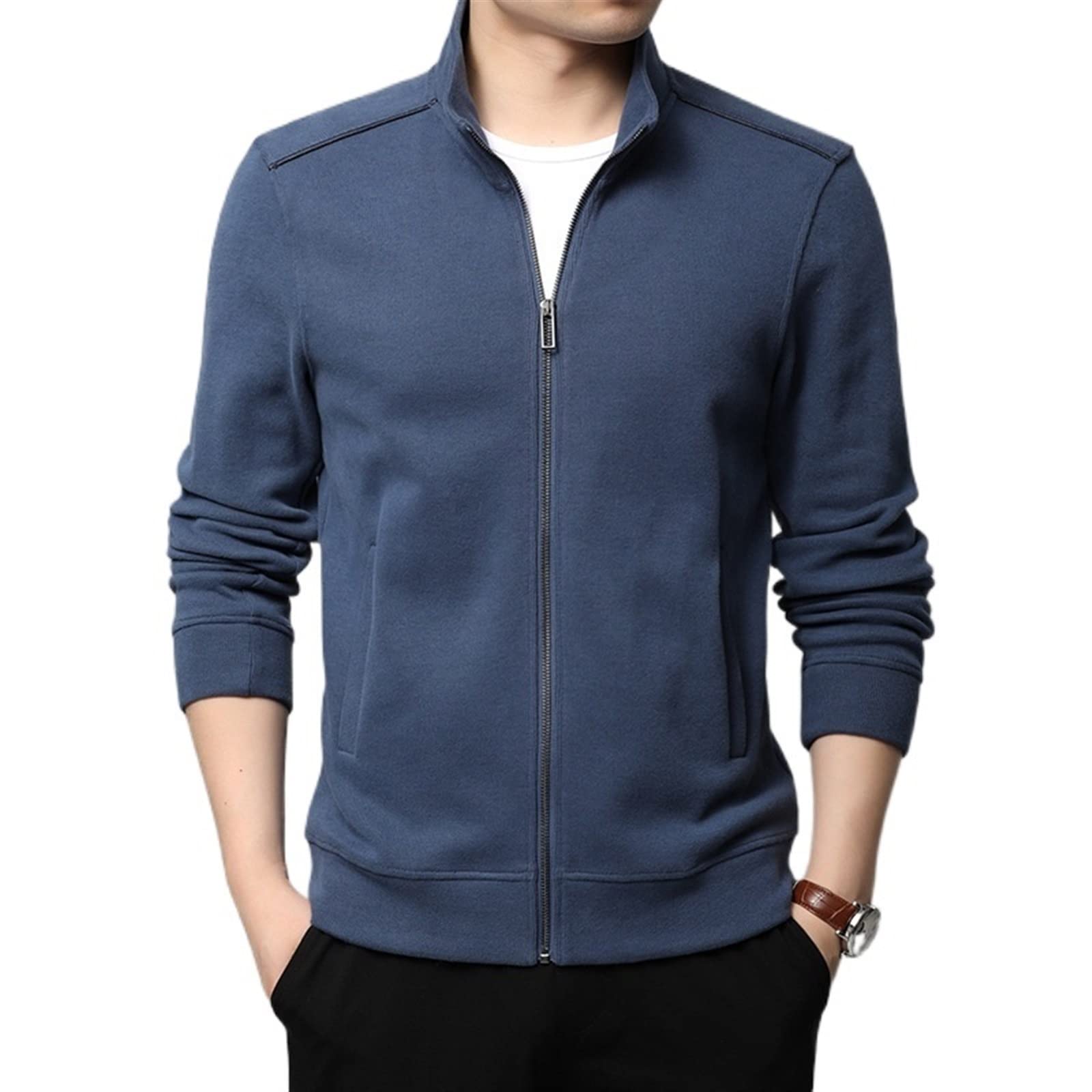 OBUMIOBUMI Mens summer jackets Brand Casual Stand Collar Plain Stylish Autumn Winter Jacket Zip Up Classic Breathable Coats Trendy Men Clothi (Color : Hortel�, Size : 4XL)