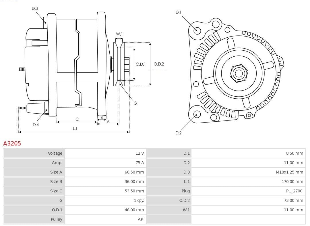 AS-PL Lichtmaschine 90A 12V mit Riemenscheibe Kompatibel mit PEUGEOT J5 Pritsche/Fahrgestell 280L 1516518R 5221 A14N247