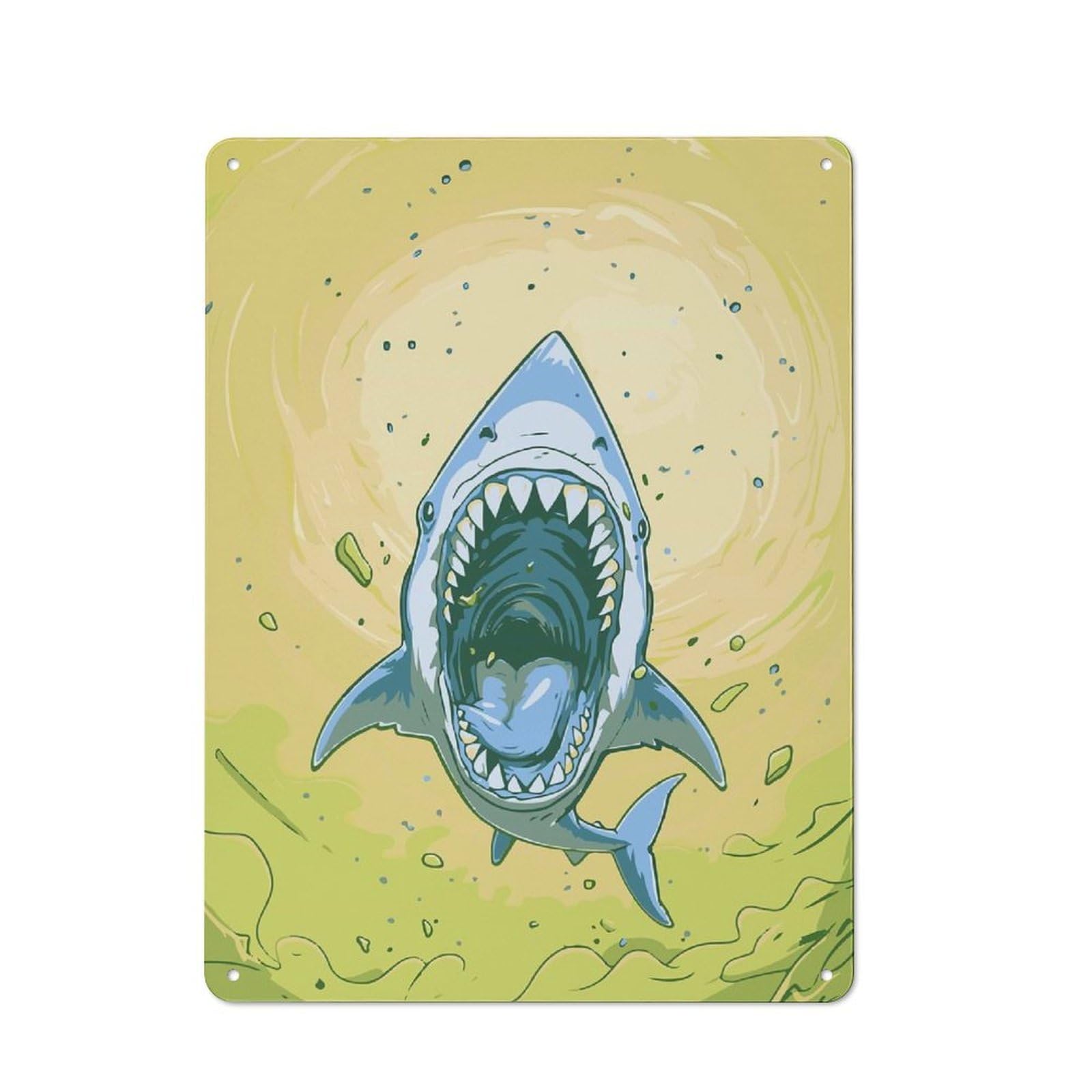 Junmoney Cartoon Shark With Open Mouth Tin Wall Plaque 40X30cm, Rustic Cottage Wall Art For Dining Room, Cafe, Entryway Or Family Room