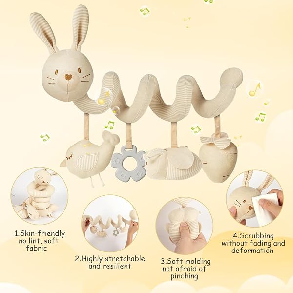 Vicloon Giocattolo per Passeggino, Giocattolo a Spirale per Culla con Sonagli, Specchio e Massaggiagengive, Passeggino Educativo Spirale di Peluche Neonato, Asino Piccolo - 4
