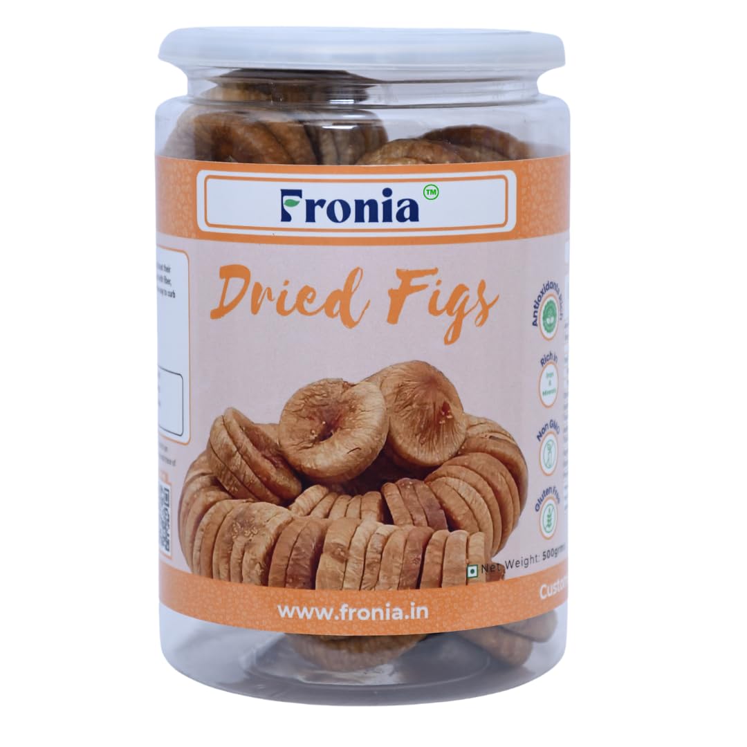 FRONIA Dried Afghani Anjeer | Dried Figs Ajnir | Rich source of Fibre Calcium & Iron | Low in calories and Fat Free | (500GM ) | Non-GMO Dried Figs | Dried Anjeer, Rich Source of Vitamins Dietary Fiber | High in Minerals & Vitamins | Amazing snack | | Dry Fig for Healthy Snacking, Dieting & Breakfast