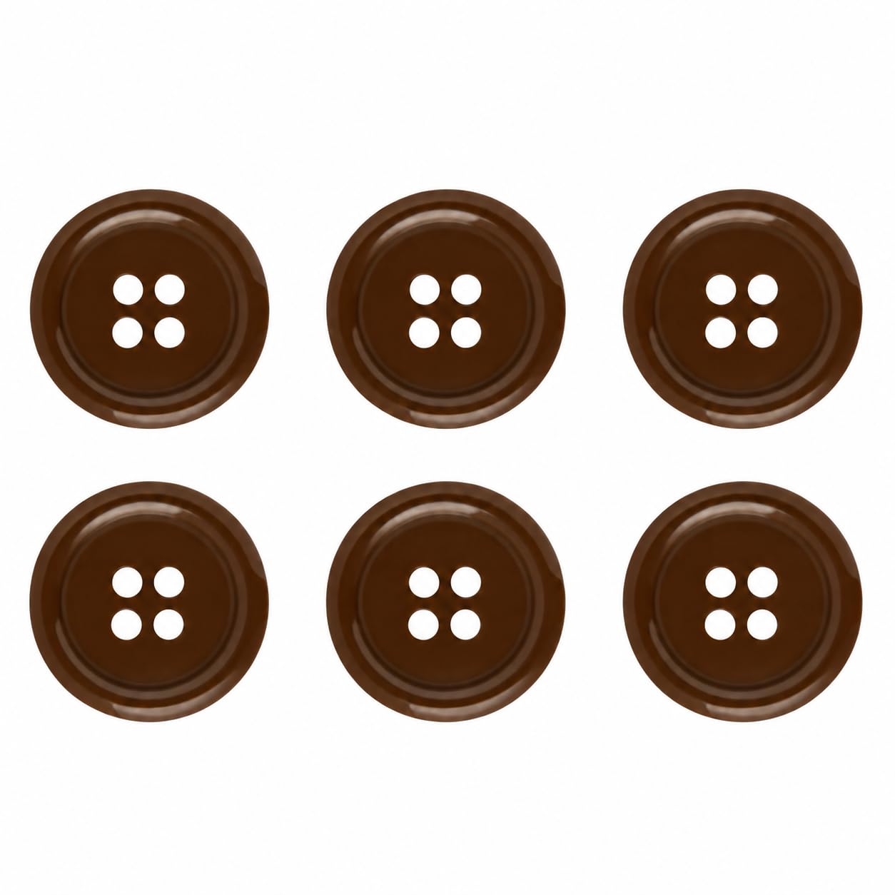6 Brown Sew on Round Buttons 18mm Flat 4 Holes 28L 28 Ligne (Brown, Pack of 6 18mm Buttons)