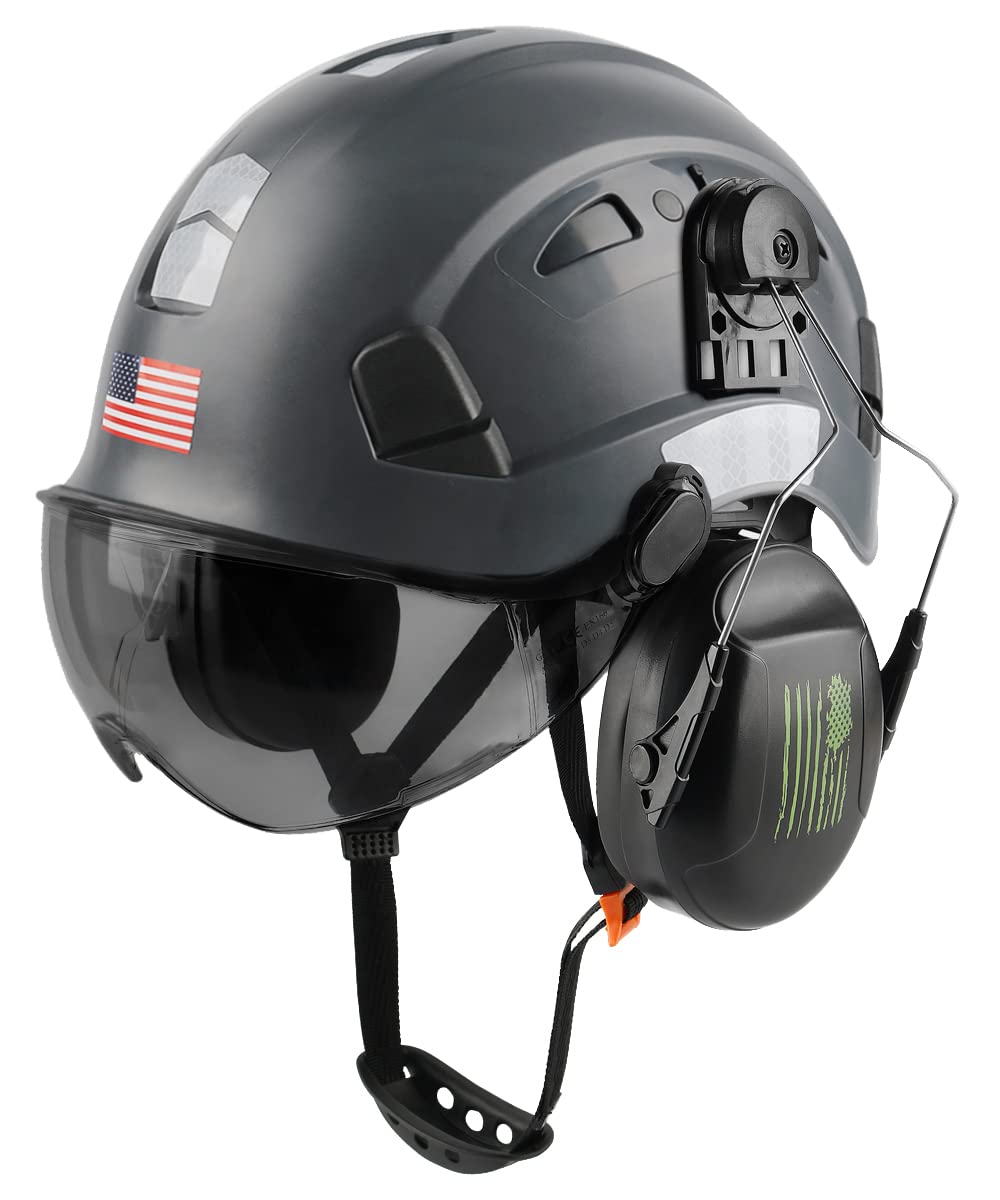 Safety Helmet Hard Hat with Visor and Ear Protection Adjustable Lightweight Vented ABS Work Helmet for Men and Women 6-Point Suspension ANSI Z89.1