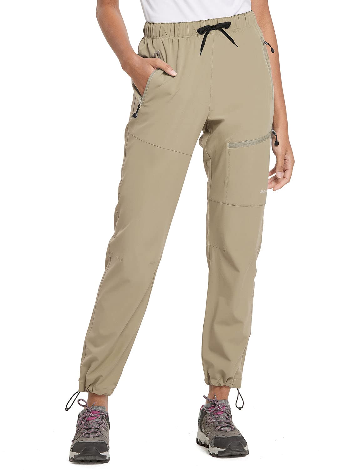 BALEAF Women's Hiking Pants Quick Dry Water Resistant Lightweight Joggers Pant for All Seasons Elastic Waist Suntan Size S, Capri