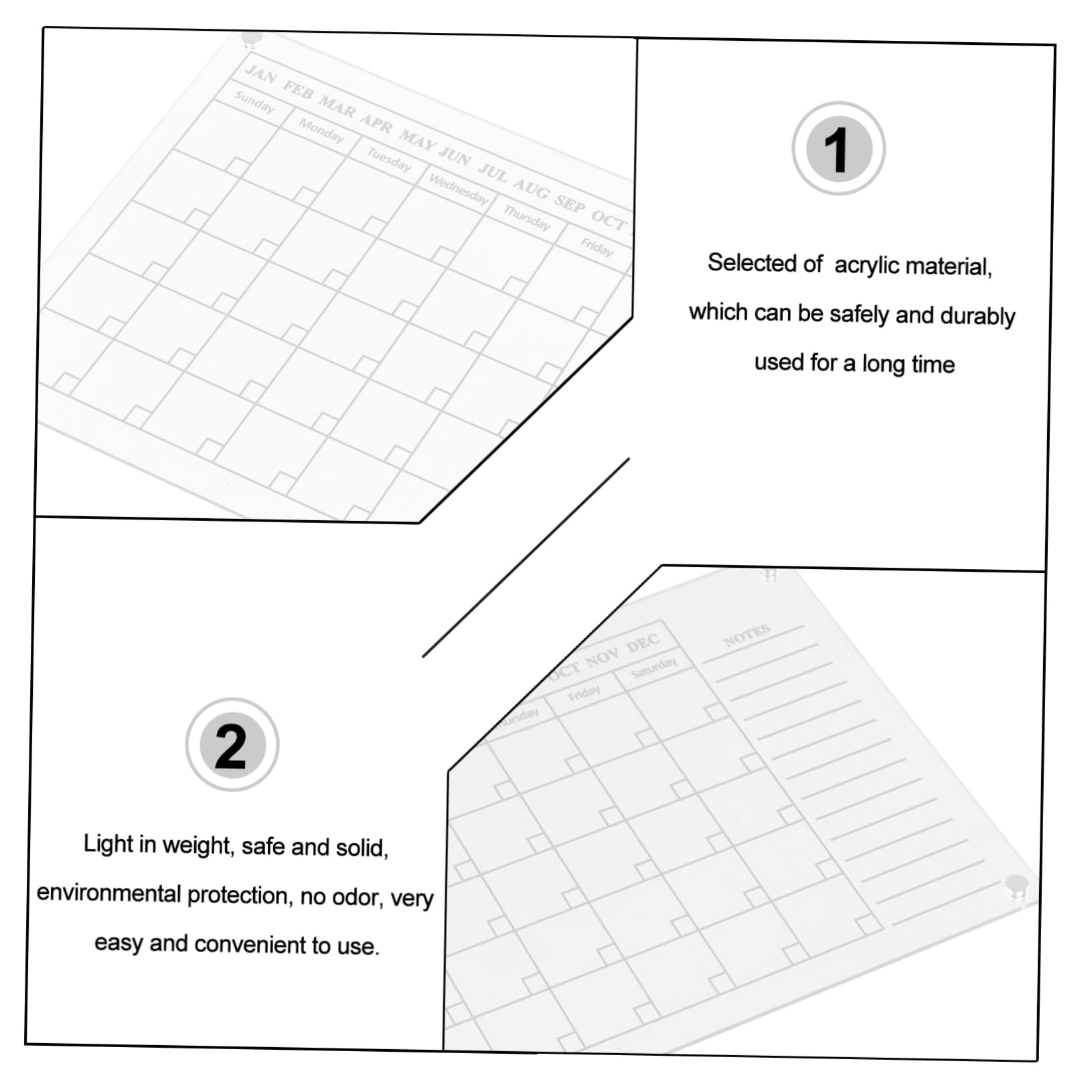 TEHAUX Tableau Blanc Magnétique Acrylique Réutilisable Effaçable pour Bureau Calendrier Familial Aimanté pour Organisation et Planification Quotidienne