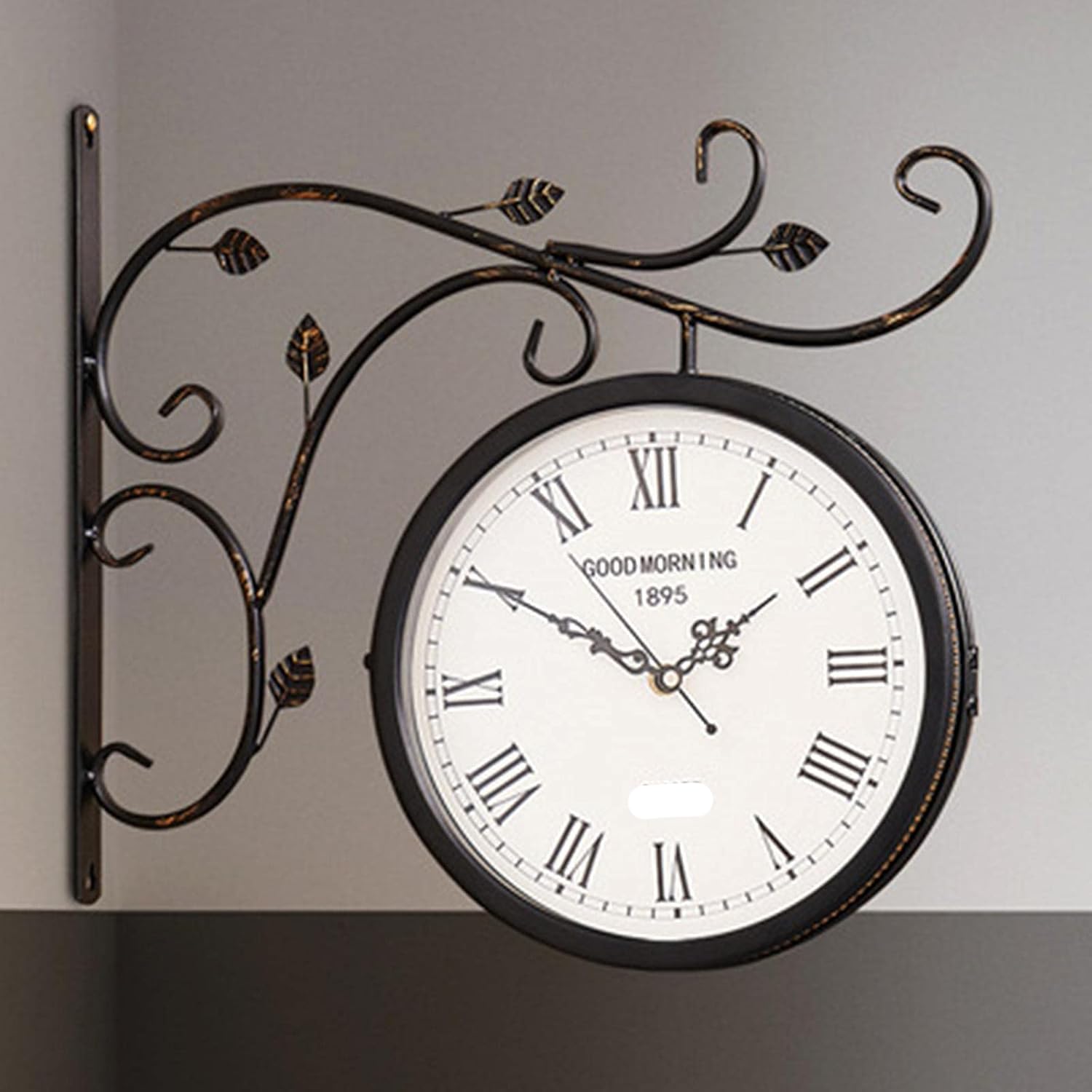 MYUYEE Black Waterproof Station Clock Vintage for Garden Corridors Veranda Train Station, Station Clock Double Sided Hanging Clock Wall Clock Retro Vintage Clock Wei?,Beige (Wei?)