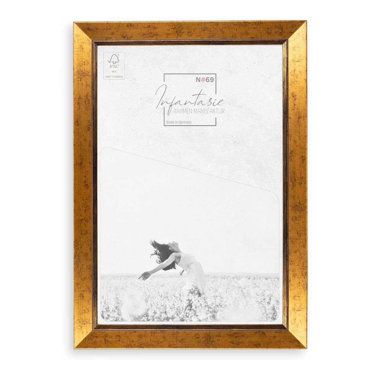 N°69 Barock Bilderrahmen 20x20 cm Bildmaß, Gold, Massivholz | breite Echtholz-Profilleiste, Acrylglas glasklar & bruchsicher, Vintage-Stil, HDF-Rückwand, Metallaufhänger, handgefertigt