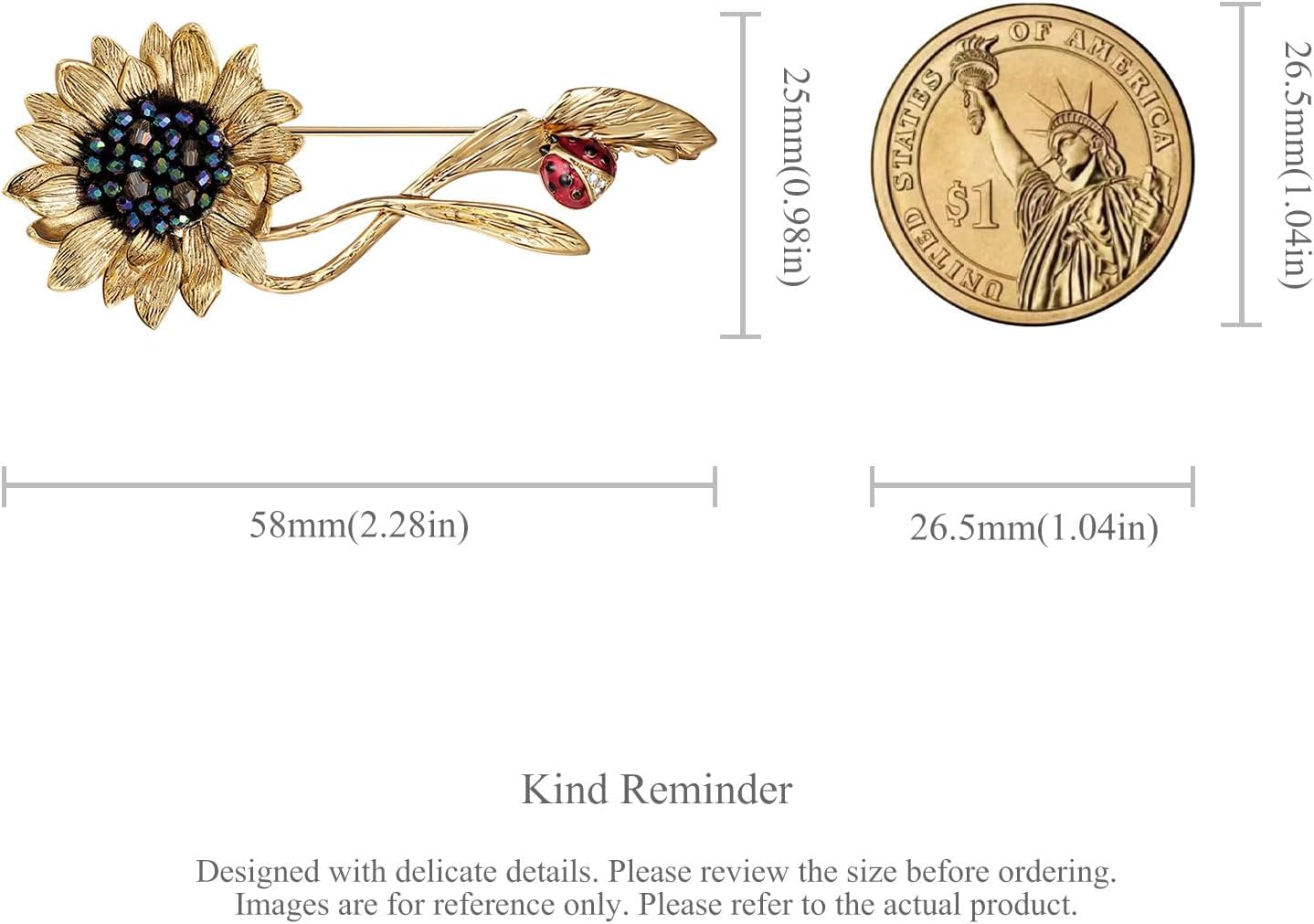 Sunflower Brooch pin with hand beading, She's Free Style Just For You Flower Oil Dropping Brooches for women, Metal Plating Process Safety pins with Nail Bead Crystal