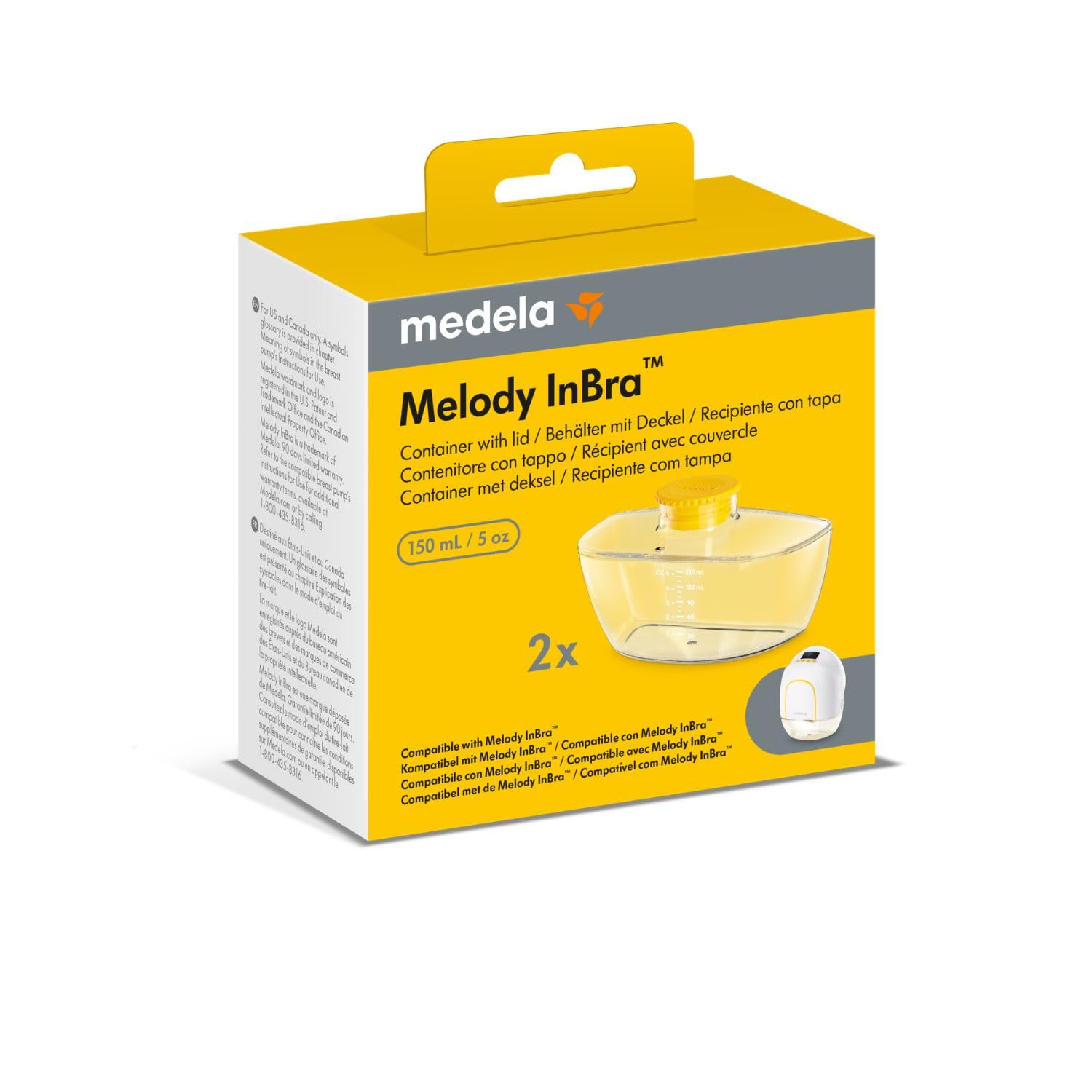 Medela Ersatz-Behälter mit Deckel, 150 ml, 2er-Pack, entwickelt für die Melody InBra™ Milchpumpe