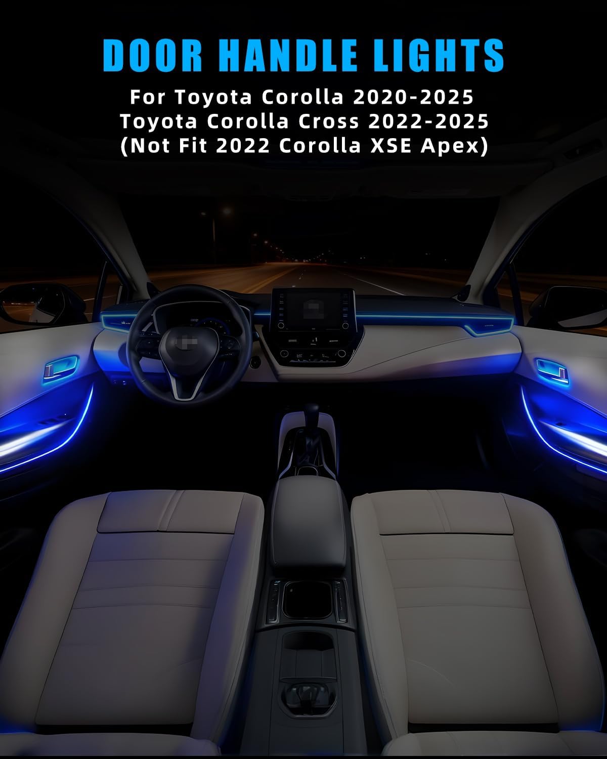 Blue LED Inner Door Handle Bowl Mood Light for Corolla 2020-2025 / Corolla Cross 2022-2025, Classy Interior Illumination, Decorative Interior Mood Lighting (Not for 2022 Corolla XSE Apex), 4PCS
