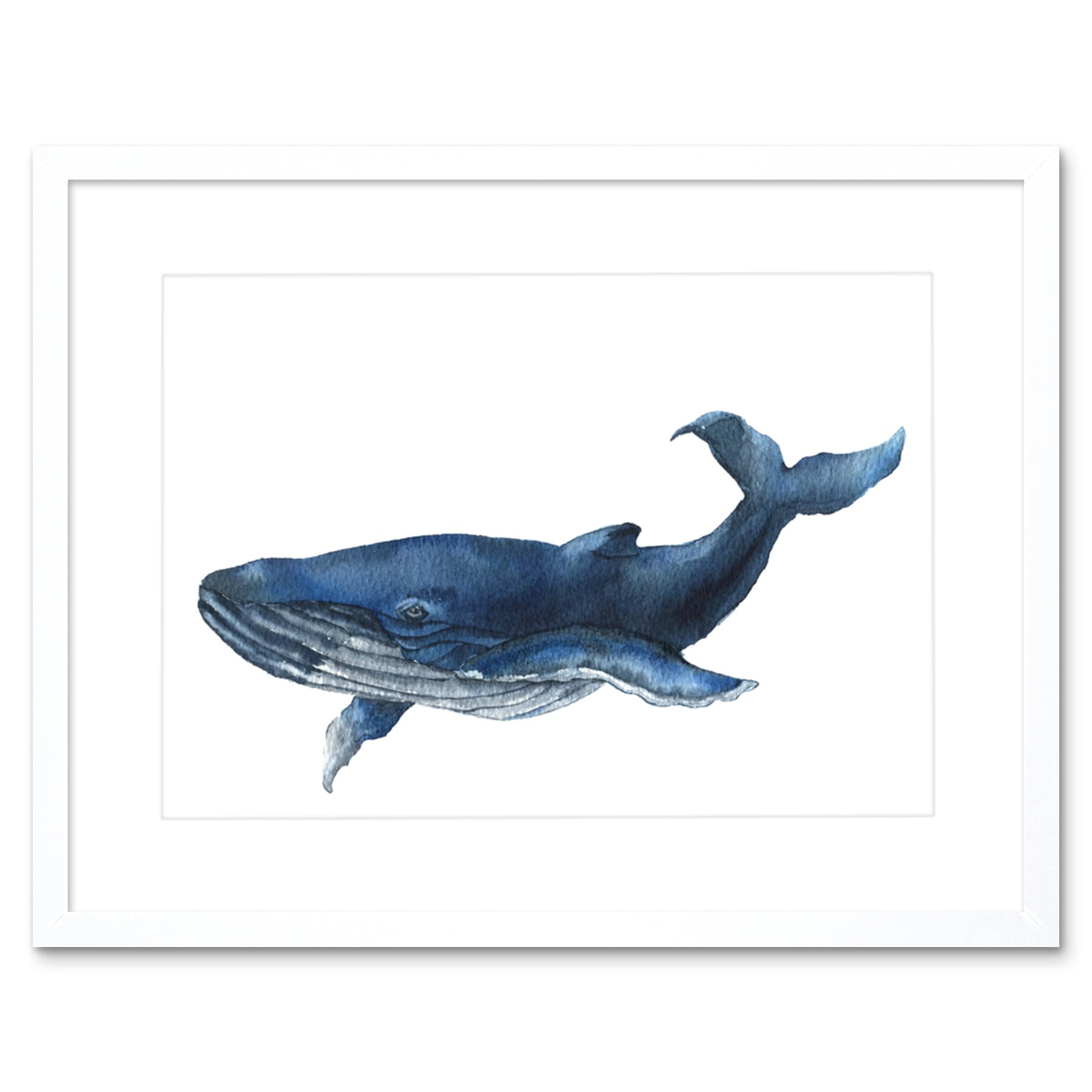 Wee Blue Coo Blue Whale Watercolour Art Print Framed Poster Wall Decor 9x7 inch